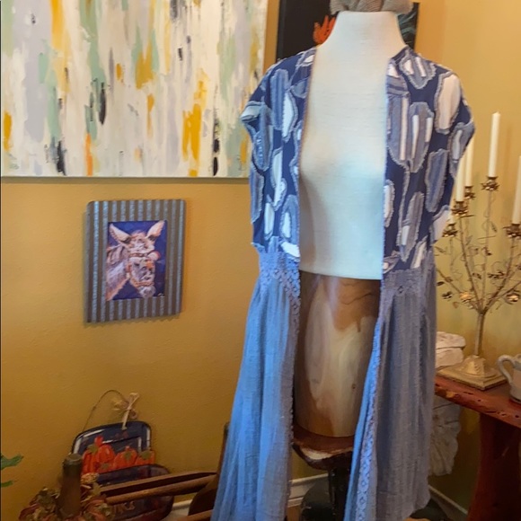 Copper Feather Design chambray/gauze kimono XL - Picture 2 of 4
